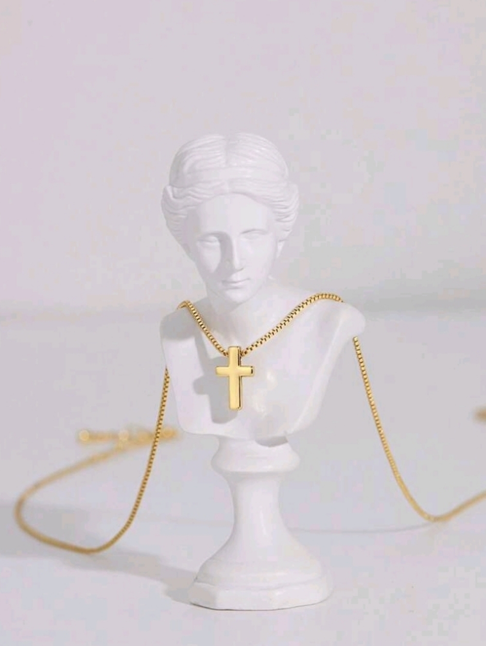 NEW! 14K Gold Plated Minimalist Tiny Chunky Cross Delicate Box Chain Necklace - Picture 2 of 4